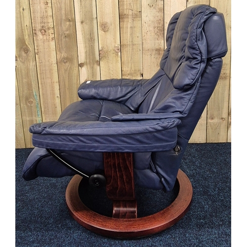 433 - Ekornes stressless dark blue leather relaxer arm chair