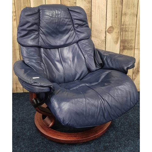 435 - Ekornes stressless dark blue leather relaxer arm chair