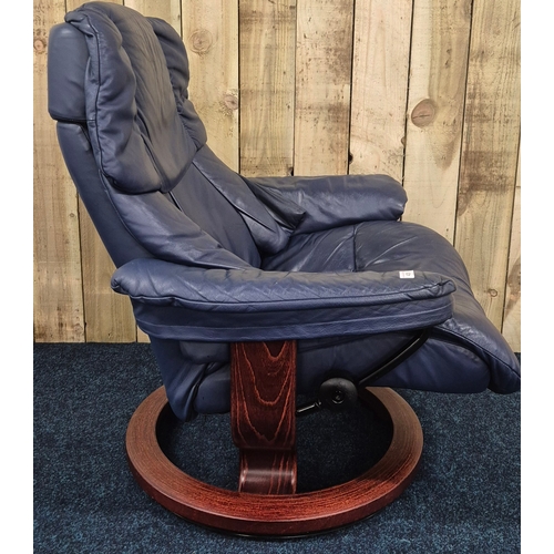 435 - Ekornes stressless dark blue leather relaxer arm chair