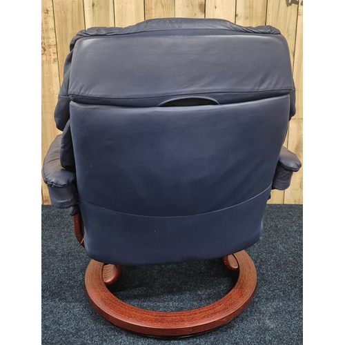 435 - Ekornes stressless dark blue leather relaxer arm chair