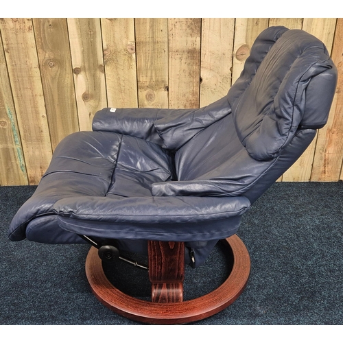 435 - Ekornes stressless dark blue leather relaxer arm chair