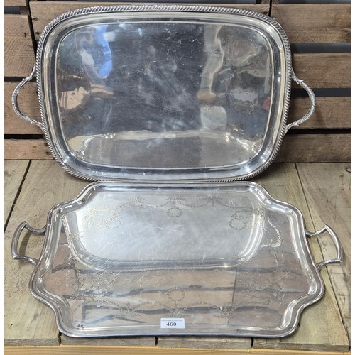 460 - A collection of two 1900s Silver plated gallery double handle serving trays [38x60.5cm]