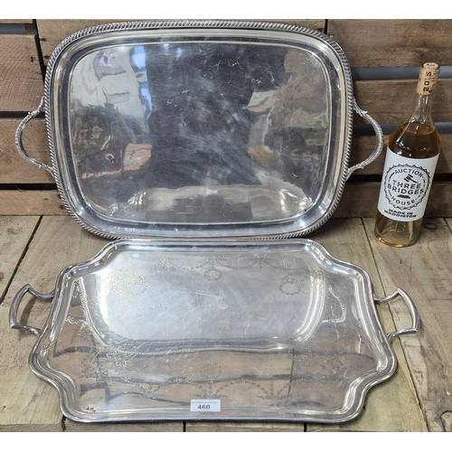 460 - A collection of two 1900s Silver plated gallery double handle serving trays [38x60.5cm]