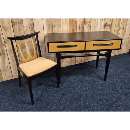 437 - Mid century G Plan fresco 2 drawer desk/console table with G Plan Brasilia chair. [74x107x45.5cm]