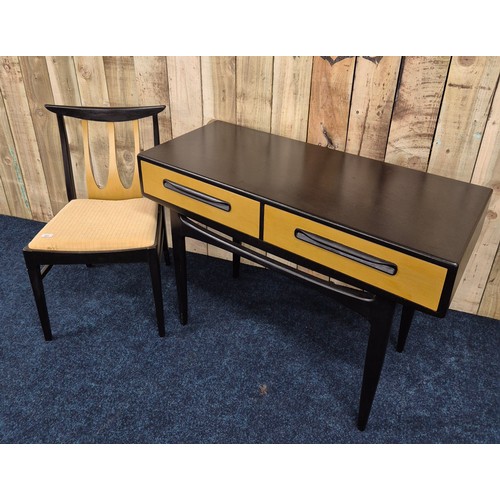 437 - Mid century G Plan fresco 2 drawer desk/console table with G Plan Brasilia chair. [74x107x45.5cm]