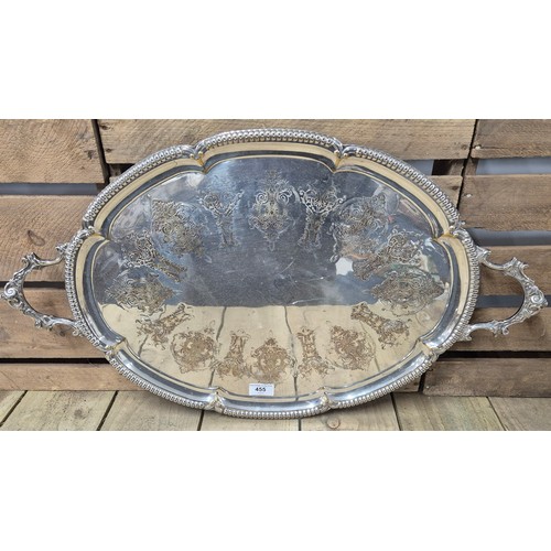 455 - Large Silver plated Ornate double handle gallery tray [43x72cm]