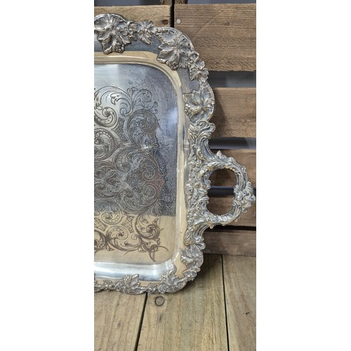 450 - A Large Silver plated Ornate butlers two handle serving tray [76x44cm]