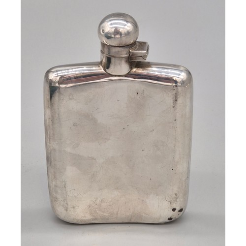 19 - Sheffield Silver hallmarked hip flask with twist cap top. Engraved with initials. Produced by James ... 