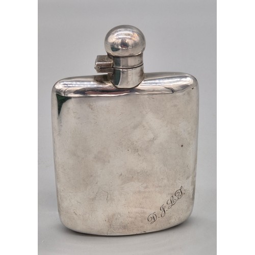 19 - Sheffield Silver hallmarked hip flask with twist cap top. Engraved with initials. Produced by James ... 