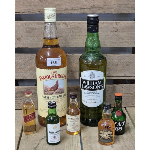 165 - Two Bottlings of Whisky and miniatures; 1 Litre bottling of The Famous Grouse, 70cl William Lawson's... 