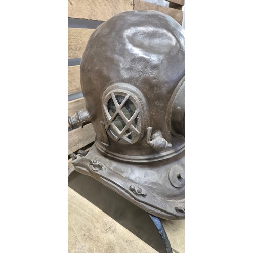 167 - Replica light weight resin bronzed divers Helmet with stand. [49cm high]