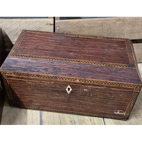 448 - A collection of 19th century Tea Caddys & boxes; Double section caddy boxes, Sewing box with wooden ... 