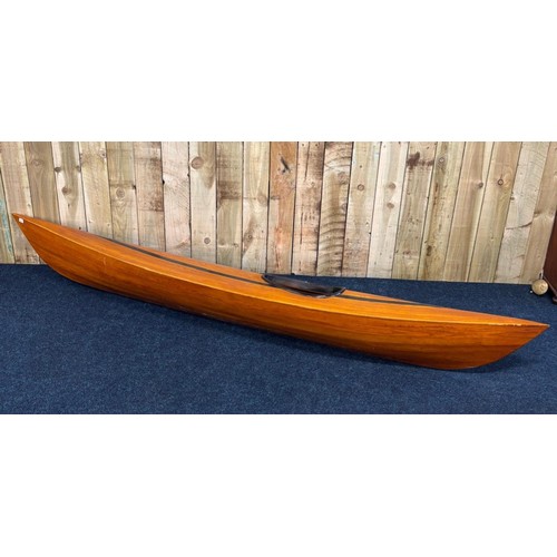 438 - Large and heavy hand made Cedar wood canoe- possibly made for display purposes only [296x57x32cm]