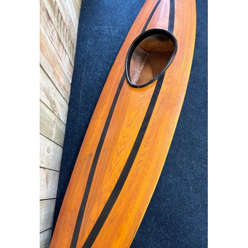 438 - Large and heavy hand made Cedar wood canoe- possibly made for display purposes only [296x57x32cm]