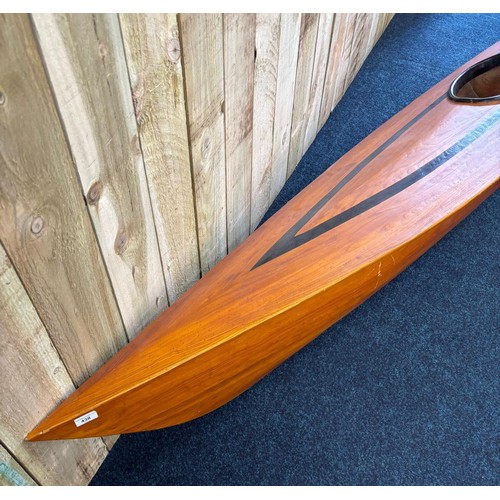 438 - Large and heavy hand made Cedar wood canoe- possibly made for display purposes only [296x57x32cm]