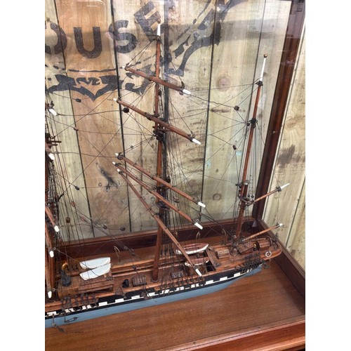 178 - A Large and Impressive cased British Empire Galleon ship model. Fitted within a large wood and glass... 