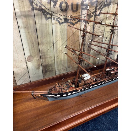 178 - A Large and Impressive cased British Empire Galleon ship model. Fitted within a large wood and glass... 