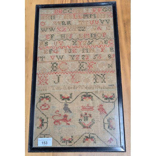 153 - 1851 framed Sampler. [Frame- 45.5x26cm]