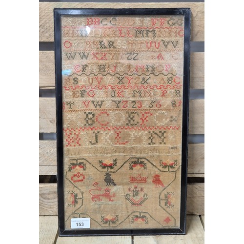 153 - 1851 framed Sampler. [Frame- 45.5x26cm]