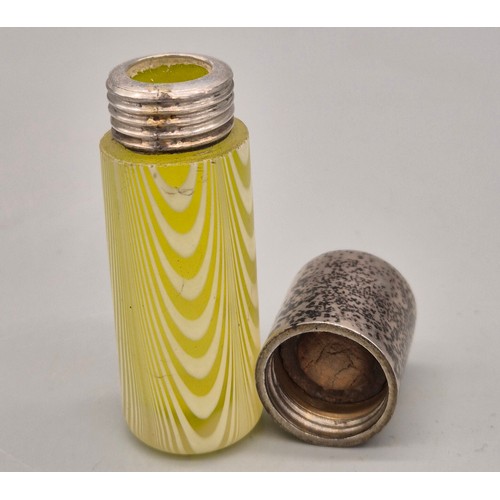 53 - Webbs & S Mordan Yellow and white glass perfume bottle. London silver screw top- cork still present ... 