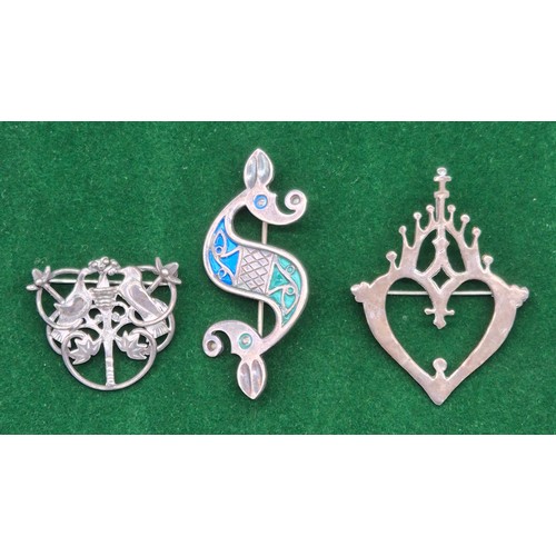 61 - Three silver brooches; Edinburgh silver Ola Gorie Tree of life brooch, Ola Gorie Edinburgh silver an... 