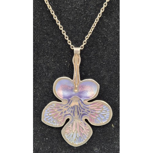 52 - Alastair Norman Grant Edinburgh silver and enamel floral design pendant and chain.