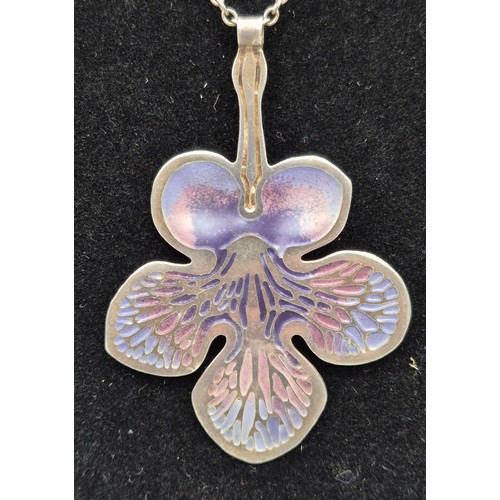 52 - Alastair Norman Grant Edinburgh silver and enamel floral design pendant and chain.