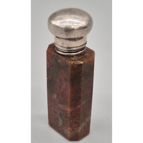 49 - Antique Agate and silver screw top perfume bottle- Cork stopper still intact. [6.7cm high]