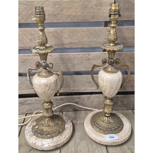 254 - A Pair of Ornate onyx & metal urn table lamps [45.5cm tall]