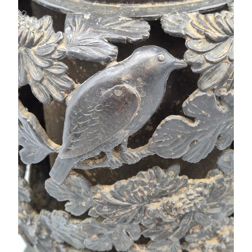 172 - A Large and heavy Antique Japanese Bronze ornate vase. Raised relief bird and floral design. Unmarke... 