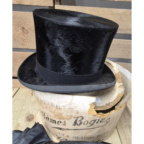 420A - London silver top walking stick, umbrella and Antique James Bogie of Kirkcaldy Top Hat.