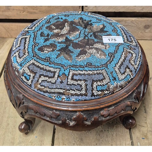 175 - A Pair of 19th century Needlework top stools. Raised hand carved wooden bases.