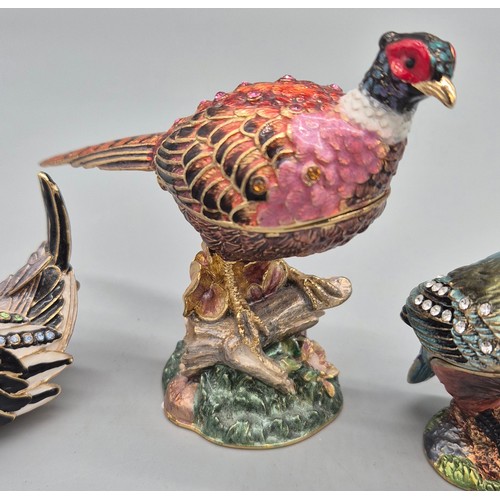 450A - Three Brass and enamel bird shaped pill boxes. Pheasant, kingfisher and duck.