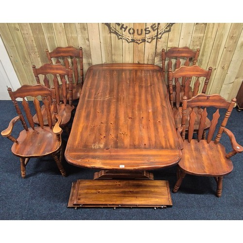 208 - Large & heavy Farm house pine table & four chairs