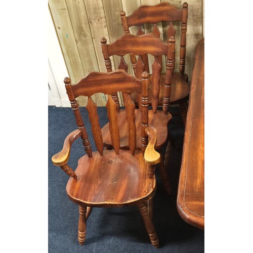 208 - Large & heavy Farm house pine table & four chairs