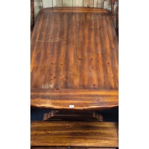 208 - Large & heavy Farm house pine table & four chairs