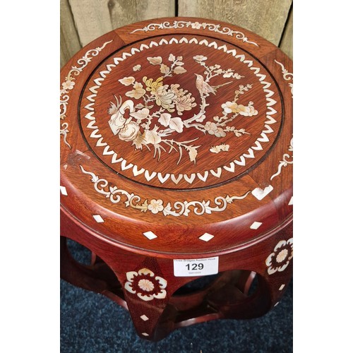 129 - 20th century Chinese Rosewood Barrel Stool with Mother Of Pearl Inlay depicting bird & flower design... 