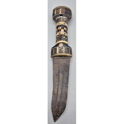 154 - A collection of two eastern knives; vintage Brass Mounted Jambiya Knife together with Horn handled d... 