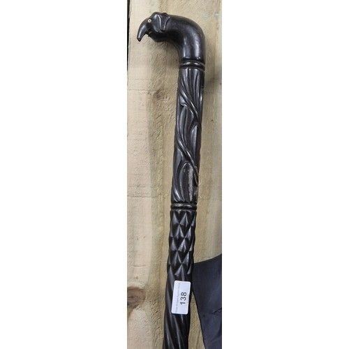 138 - 19th century Sri Lankan Ceylonese elephant walking Cane together with a vintage Hazel Wood  style Th... 