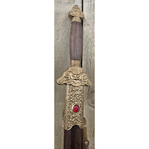 132 - Reproduction Jian Sheng Kungfu style Sword with Wood & metal bound Scabbard [101cm length]