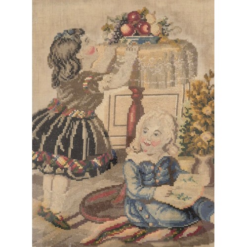 142 - 19th century needlework tapestry Depicting Children. Fitted within a rosewood viner frame. [Frame- 7... 