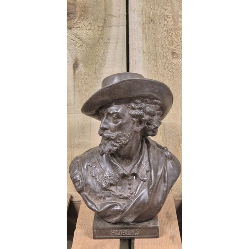 146 - Antique Bronzed Spelter portrait bust of Peter Paul Rubens by Albert Ernest Carrier-Belleuse. Comes ... 