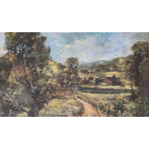 135 - R. Jenkins 
Original oil painting on board depicting rural landscape. Fitted within a contemporary g... 