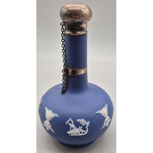 60 - Antique Wedgwood and Sterling silver perfume bottle. Stopper present [10.5cm high]