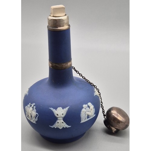 60 - Antique Wedgwood and Sterling silver perfume bottle. Stopper present [10.5cm high]