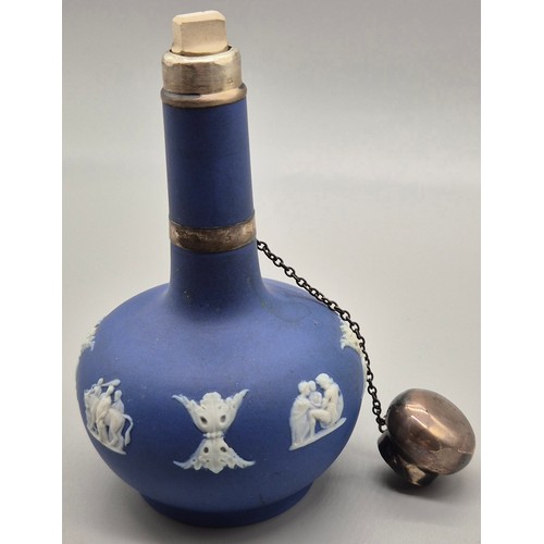 60 - Antique Wedgwood and Sterling silver perfume bottle. Stopper present [10.5cm high]