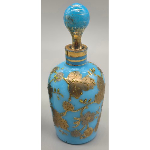 45 - Pair of 19th century Moser blue glass scent bottles with enamel gilt decoration. Circa 1880. [9cm ta... 