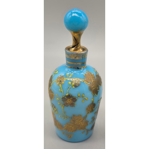 45 - Pair of 19th century Moser blue glass scent bottles with enamel gilt decoration. Circa 1880. [9cm ta... 