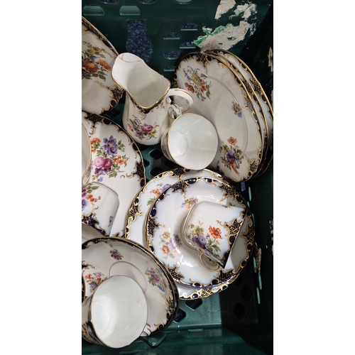 221 - A crate of Austrian Vienna flower pattern tea ware