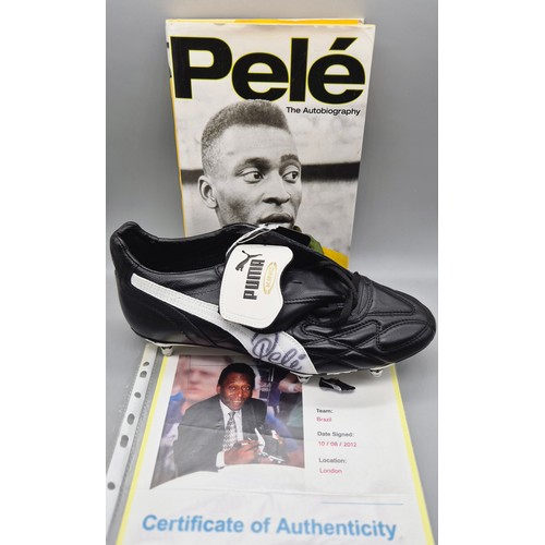 59A - Signed Pele Puma football boot with certificate of Authenticity dated 10th of August 2012 together w... 